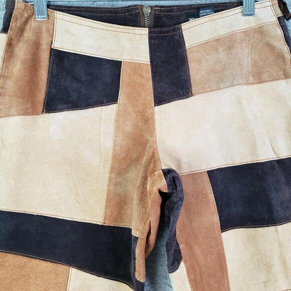 Misdemeanor Vtg Pants Leather Patchwork Low Rise Flare 90s Janet Jackson Y2K - Picture 7 of 12